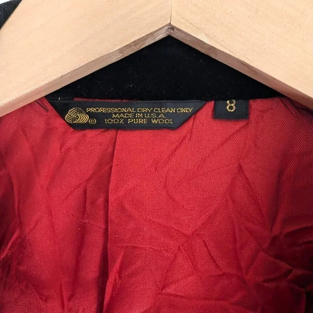 Vintage Red Wool and Velvet Cropped Double Breasted Jacket Red Coat